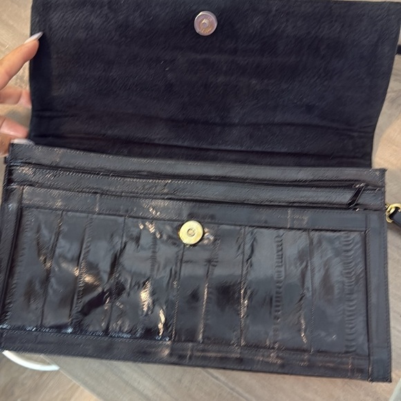 Vintage Eel Skin Elegant Black Shoulder Bag - Picture 3 of 5